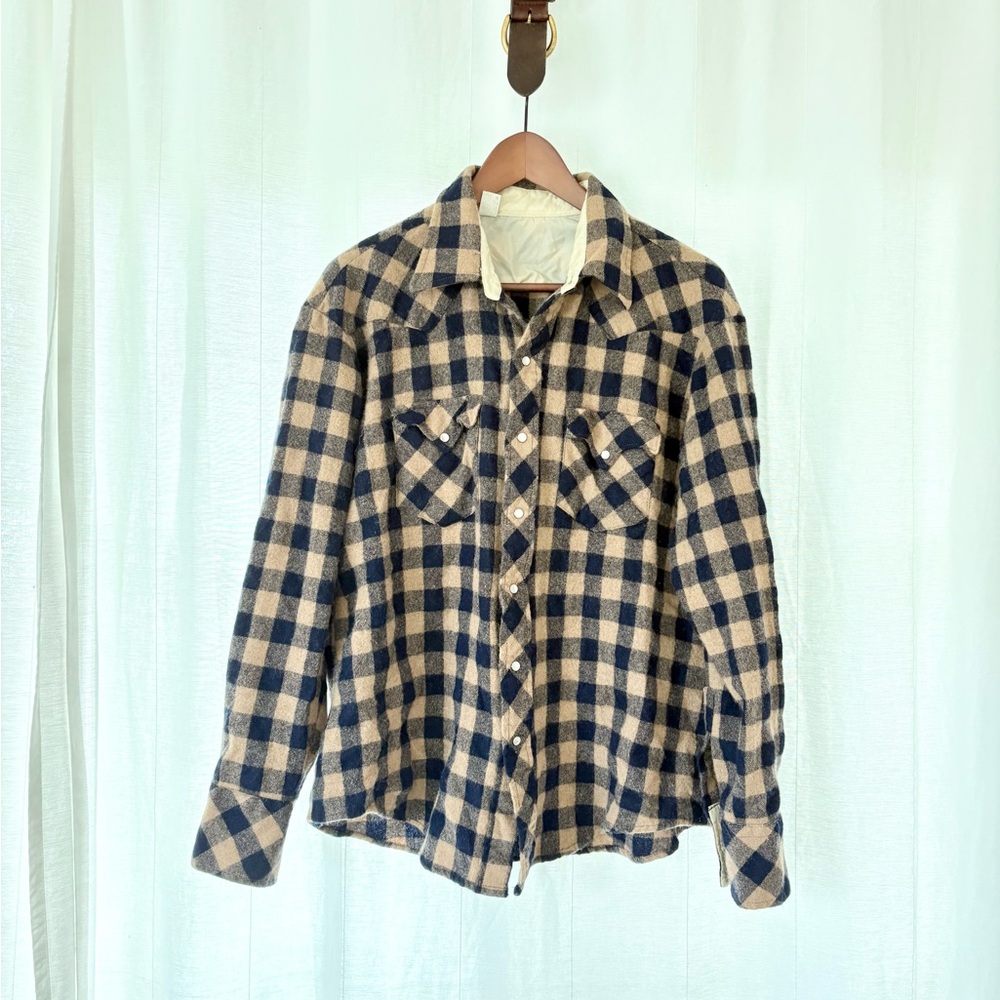 Vintage Western Wool Flannel Shirt with Pearl Snap Button